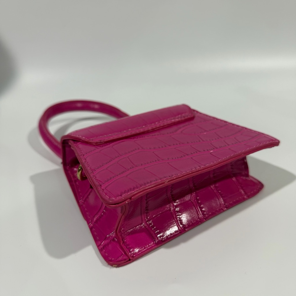 Jacquemus Fuschia Dragonfruit Pink Croc Leather Chiquito Crossbody Handbag Purse - Picture 7 of 10